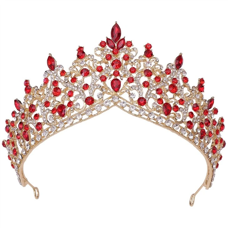 Wholesale Women Wedding Tiara Crown Bridal Hair Accessories Gold Red Tiaras And Crown For Girls